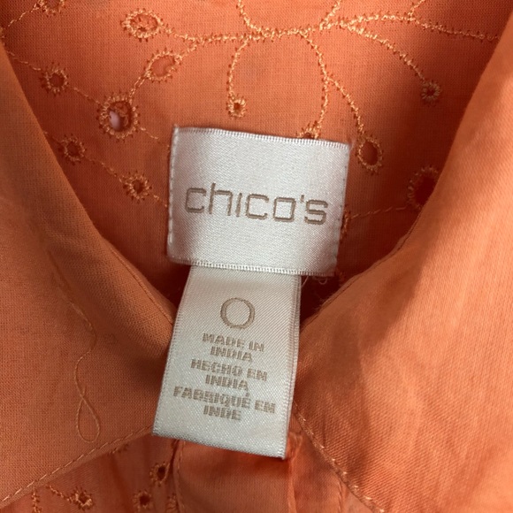 CHICO’S You EYELET BUTTON DOWN SHIRT 3/4 SLEEVE O - Picture 4 of 8
